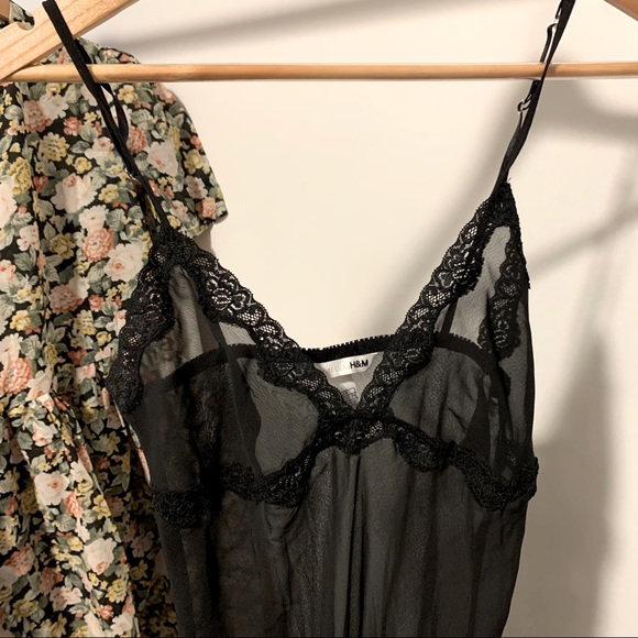 H&M | Lace Sheer Black V-Neck Sexy Lingerie Maxi Slip Dress - Picture 2 of 6